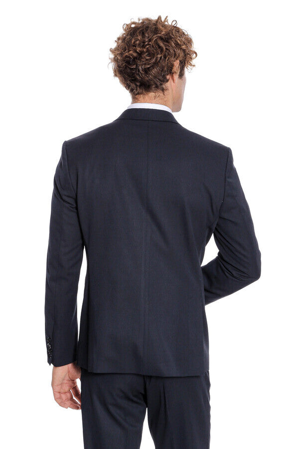 Plain 2 Piece Slim Fit Dark Blue Men Suit - Wessi