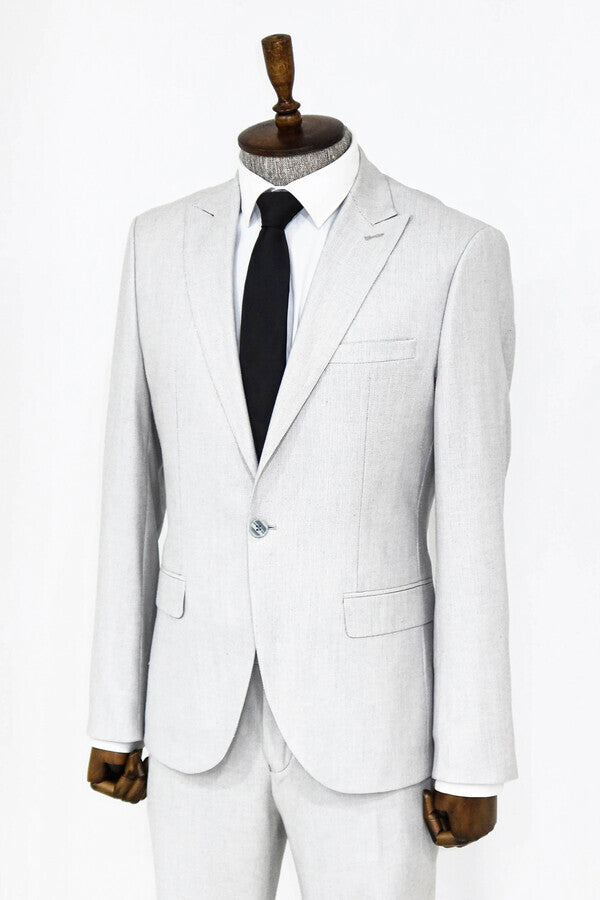 Plain 2 Piece Slim Fit Light Grey Men Suit - Wessi