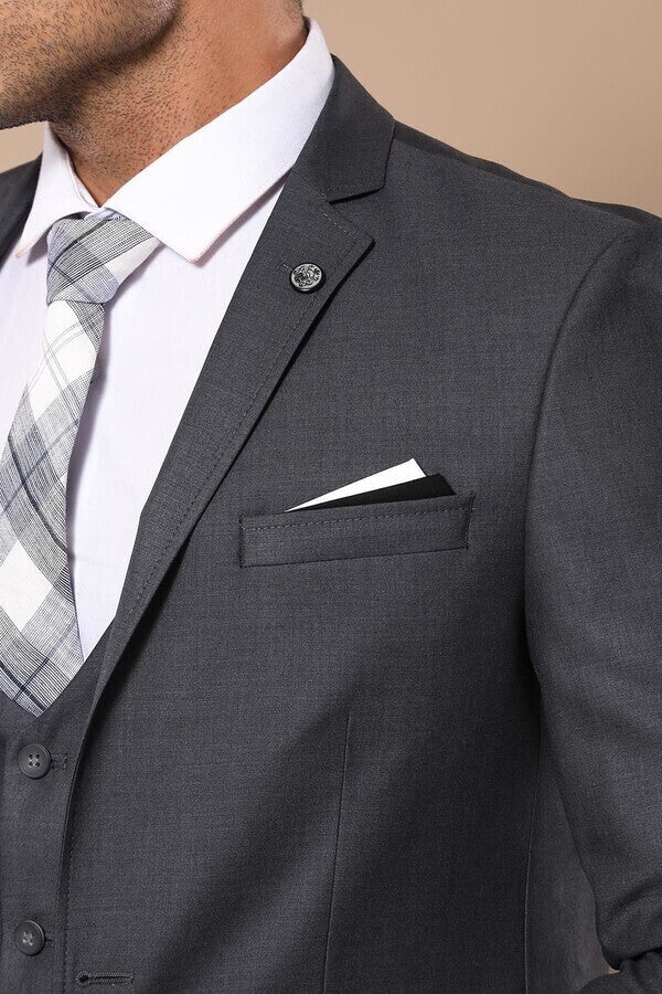 Plain Vested Anthracite Men's Suit | Wessi