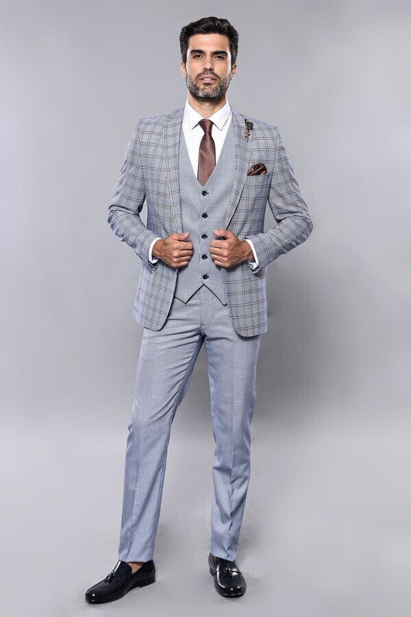 Plain Blue Vested Men's Suit | Wessi