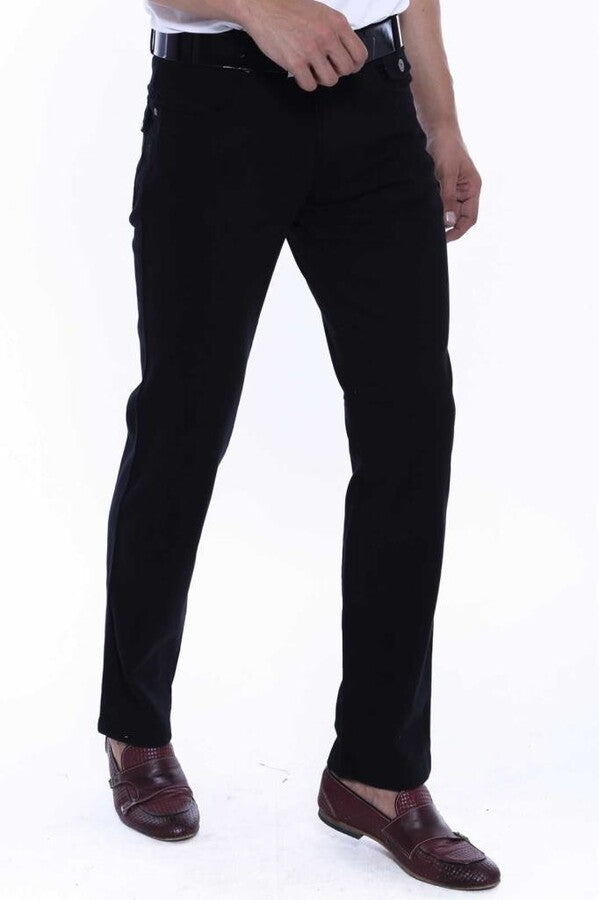 Pantalones de gamuza negros con bolsillos cubiertos y lisos para hombre - Wessi