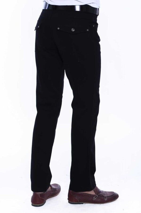 Pantalones de gamuza negros con bolsillos cubiertos y lisos para hombre - Wessi