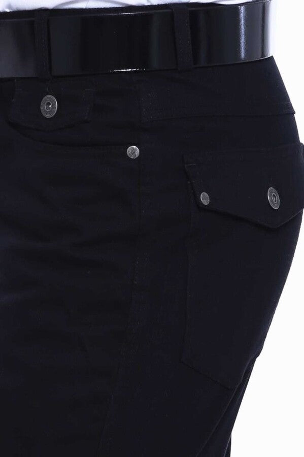 Pantalones de gamuza negros con bolsillos cubiertos y lisos para hombre - Wessi