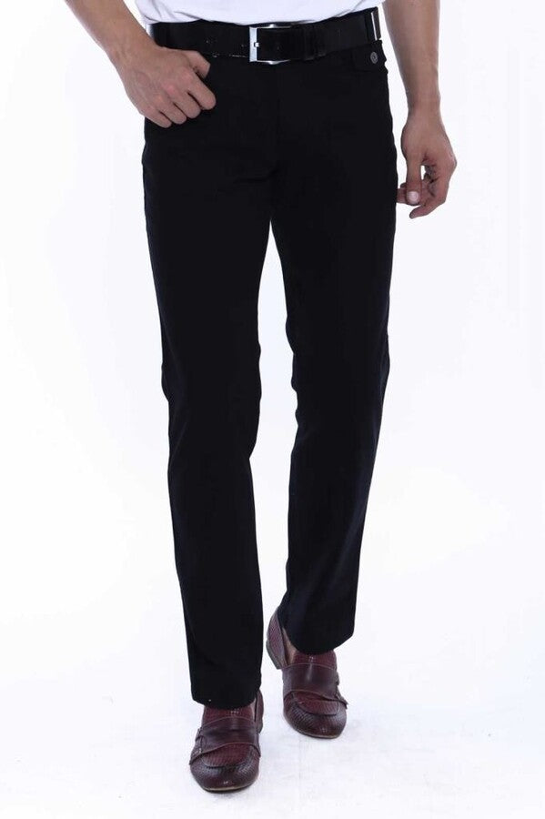 Pantalones de gamuza negros con bolsillos cubiertos y lisos para hombre - Wessi