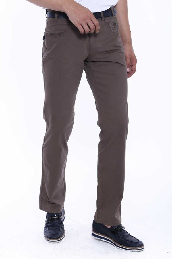 Plain Covered Pocket Suede Brown Men Pants - Wessi