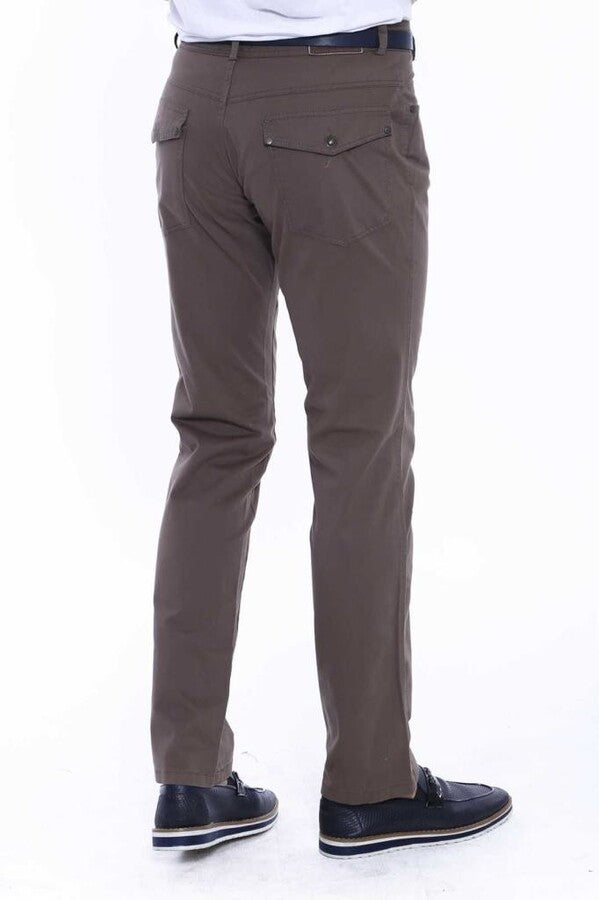 Plain Covered Pocket Suede Brown Men Pants - Wessi