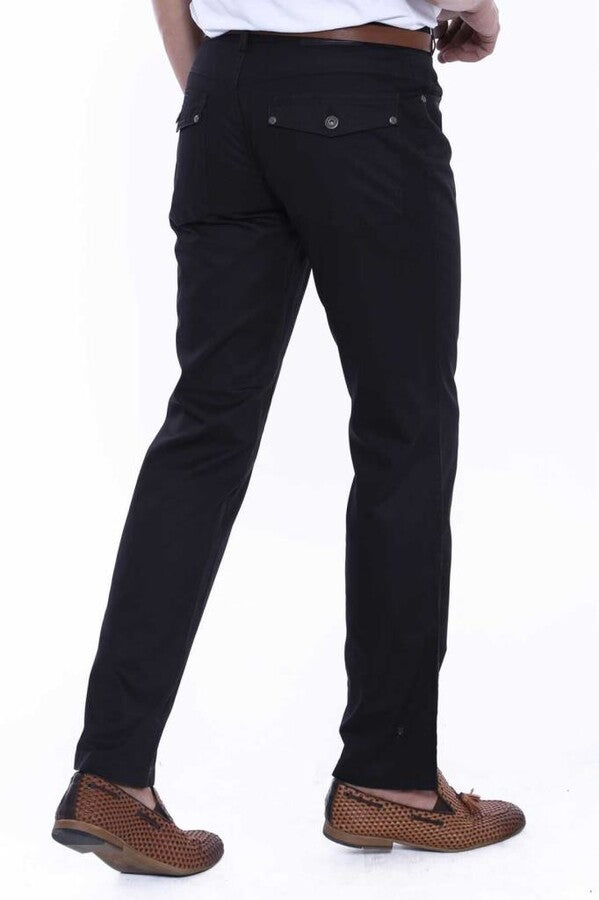 Plain Covered Pockets Suede Black Men Pants - Wessi