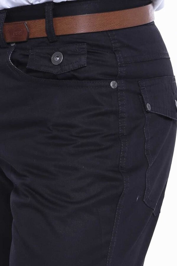 Plain Covered Pockets Suede Black Men Pants - Wessi