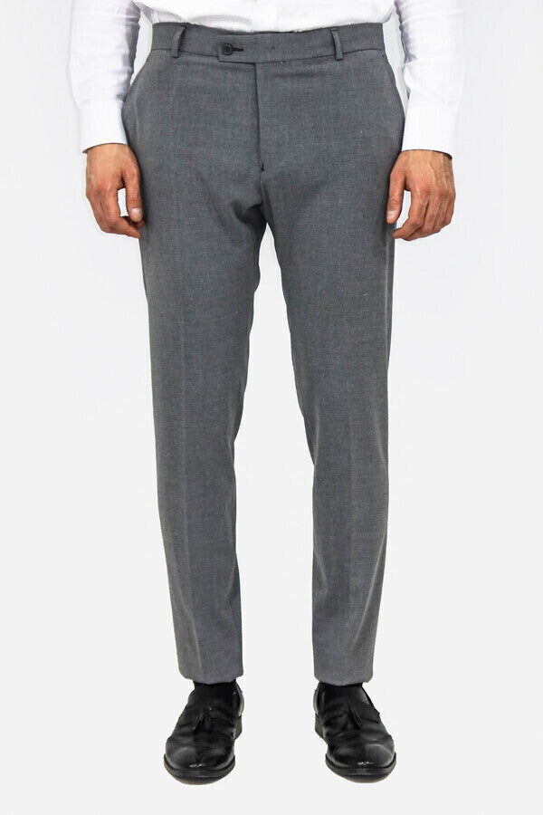 Pantalones de vestir para hombre en gris liso - Wessi