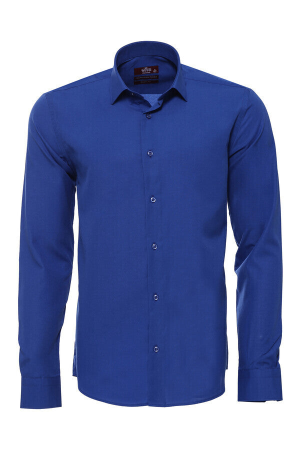 Camisa lisa de manga larga en azul índigo para hombre - Wessi