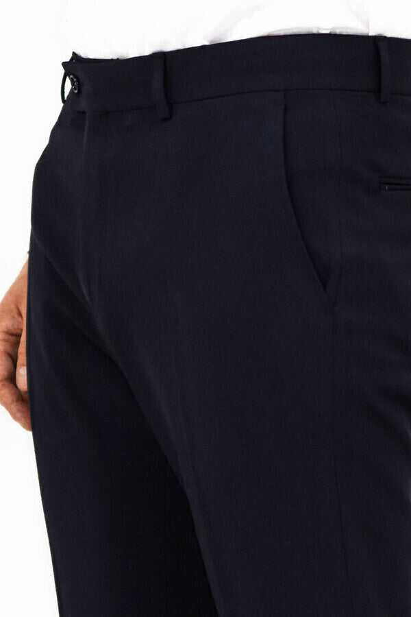 Pantalones de vestir para hombre en azul marino liso - Wessi