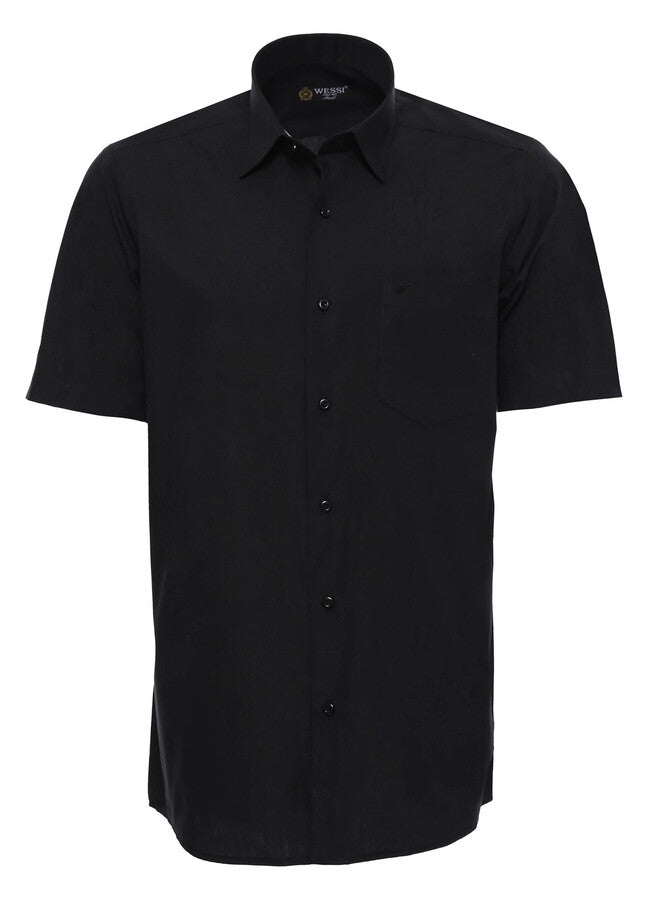 Camisa lisa de manga corta negra para hombre - Wessi