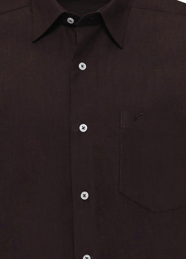 Plain Short Sleeves Brown Men Shirt - Wessi