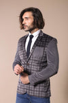 Plain Sleeve Plaid Chest Smoked Velvet Blazer - Wessi