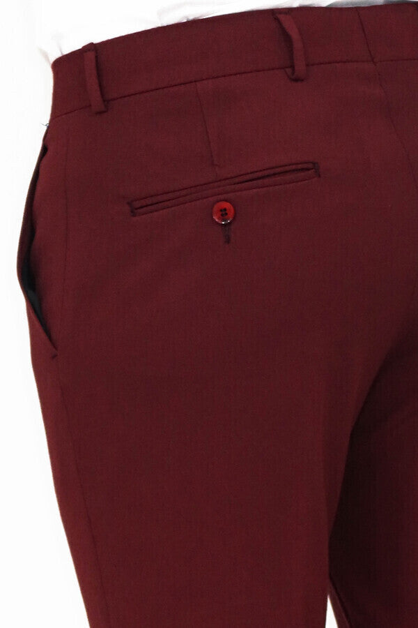 Pantalones lisos de corte entallado color burdeos para hombre - Wessi