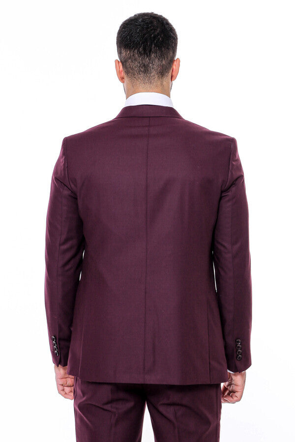 Plain Slim Fit Burgundy Men Suit - Wessi