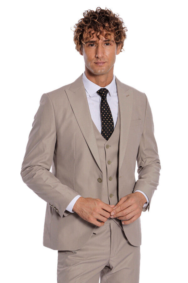 Plain Slim Fit Light Brown Men Suit - Wessi