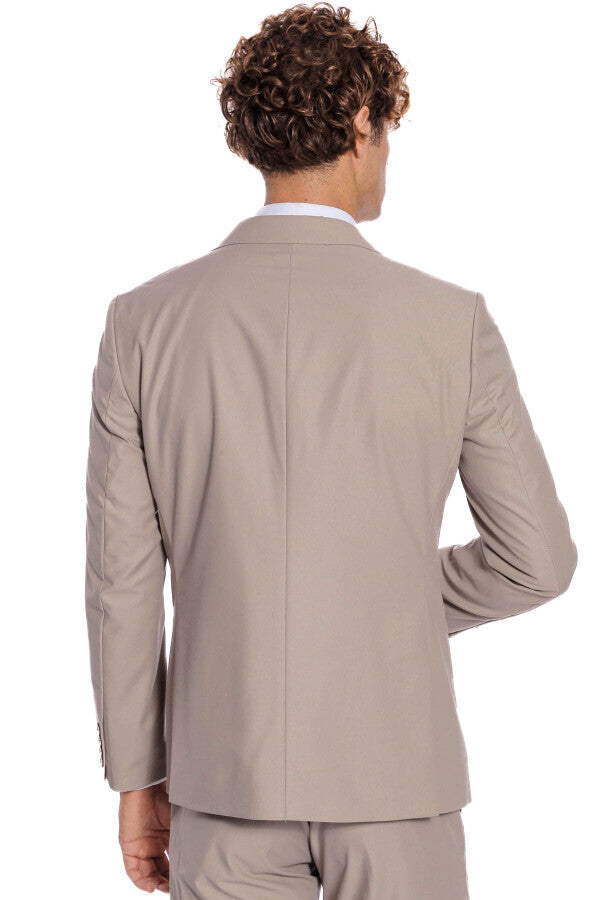 Plain Slim Fit Light Brown Men Suit - Wessi