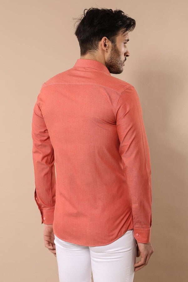 Plain Slim Fit Long Sleeves Salmon Color Men Shirt - Wessi