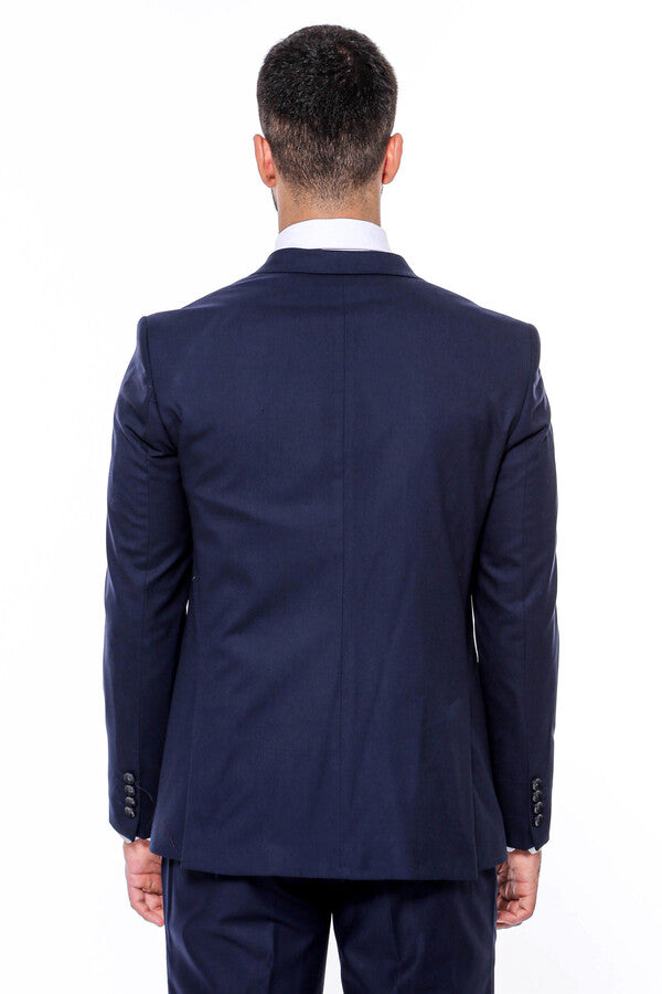 Traje azul marino liso de corte entallado para hombre - Wessi