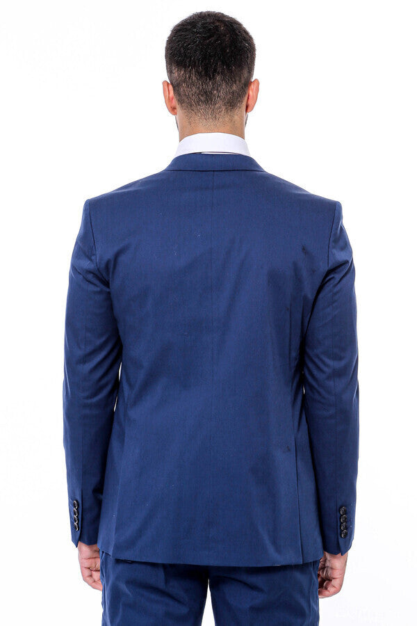 Traje azul marino liso de corte entallado para hombre - Wessi