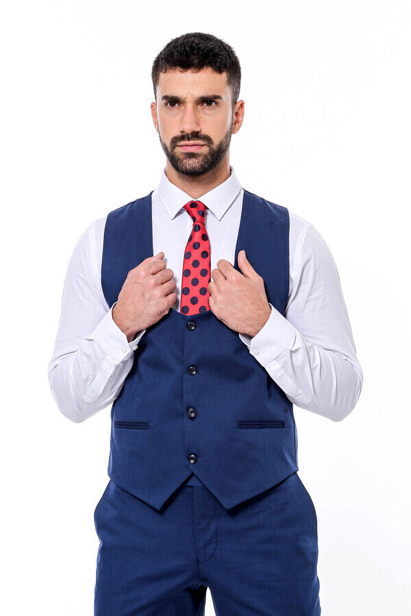 Plain Slim Fit Navy Blue Men Suit - Wessi