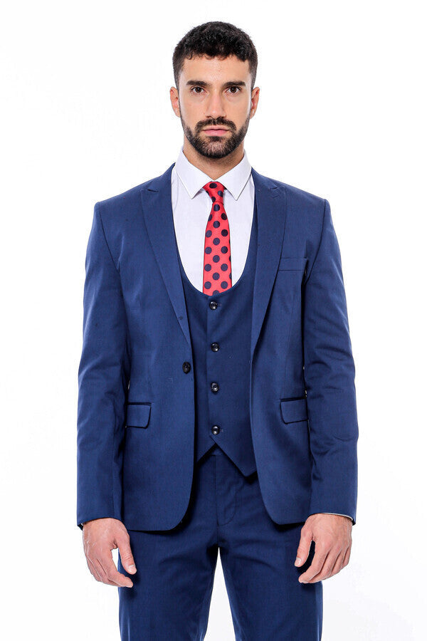 Traje azul marino liso de corte entallado para hombre - Wessi