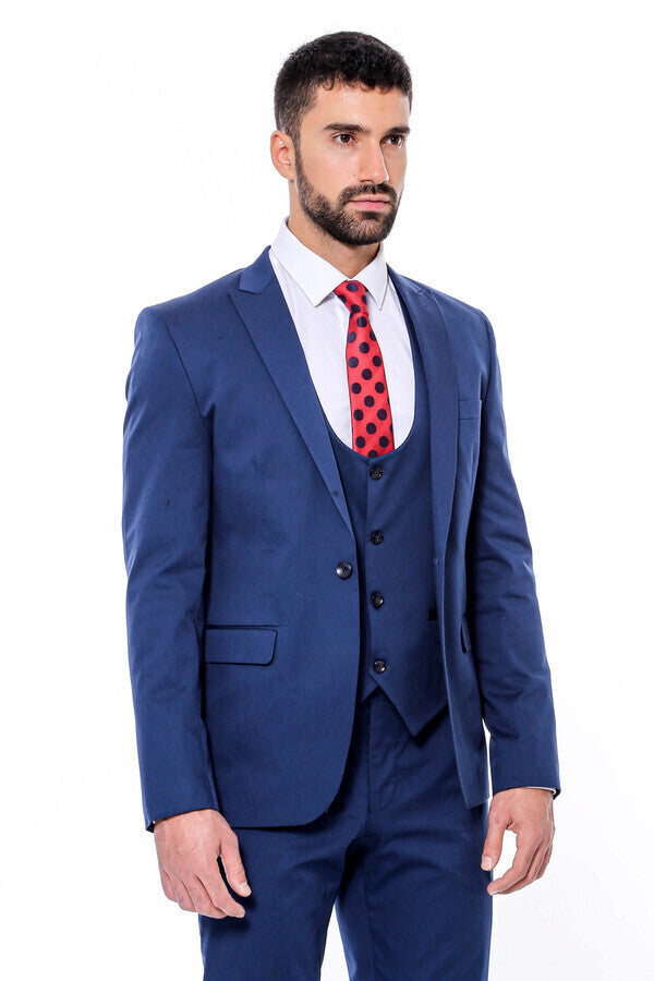 Traje azul marino liso de corte entallado para hombre - Wessi