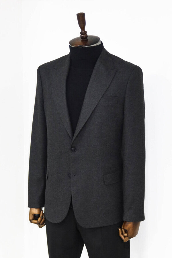 Plain Slim Fit Sport Anthracite Men Blazer - Wessi