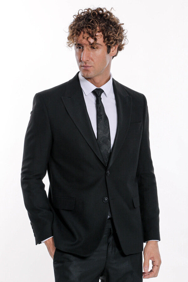 Blazer deportivo negro liso y ajustado para hombre - Wessi