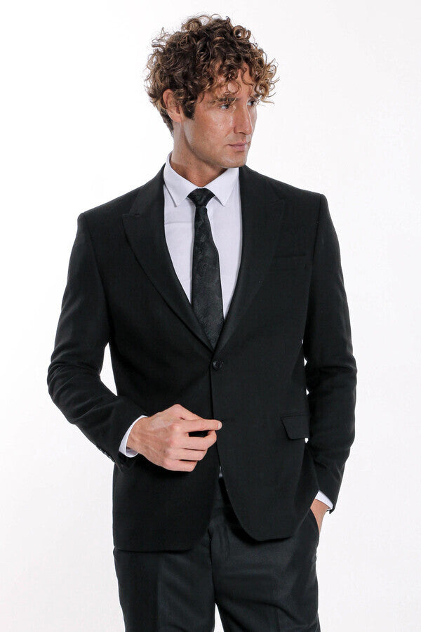 Blazer deportivo negro liso y ajustado para hombre - Wessi