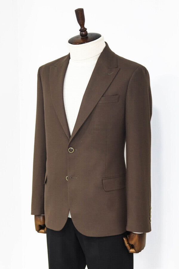 Plain Slim Fit Sport Brown Men Blazer - Wessi