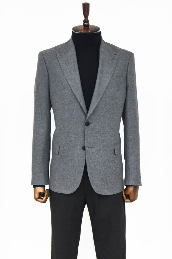 Plain Slim Fit Sport Grey Men Blazer - Wessi