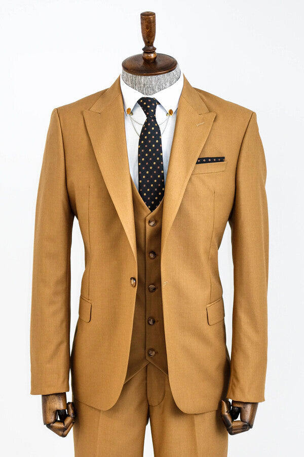 Plain Slim Fit Tan Men Suit - Wessi