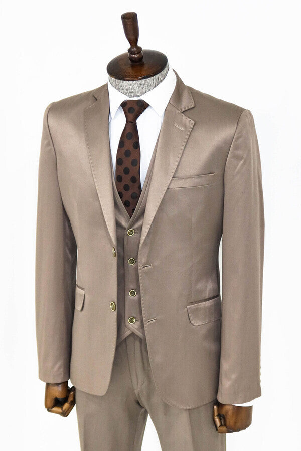 Plain Vested Light Brown Men Suit - Wessi