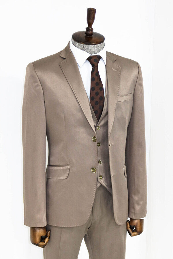 Plain Vested Light Brown Men Suit - Wessi