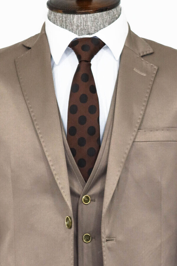 Plain Vested Light Brown Men Suit - Wessi