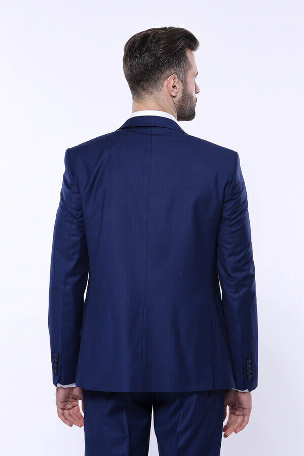 Plain Vested Navy Blue Men's Suit | Wessi