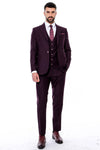 Plain Wide Lapel Burgundy Men Suit - Wessi