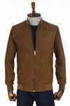 Plain Zippered Pockets Brown Men Bomber Coat - Wessi