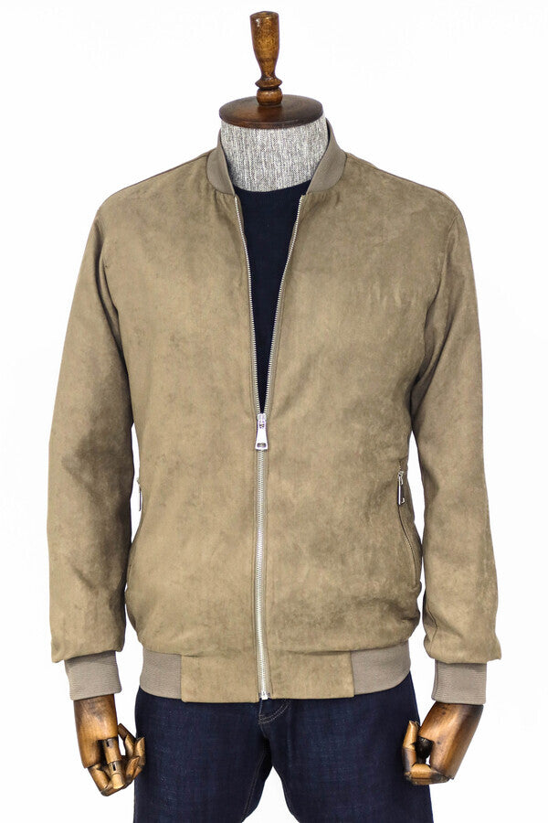 Cazadora bomber color crema con bolsillos y cremallera para hombre - Wessi