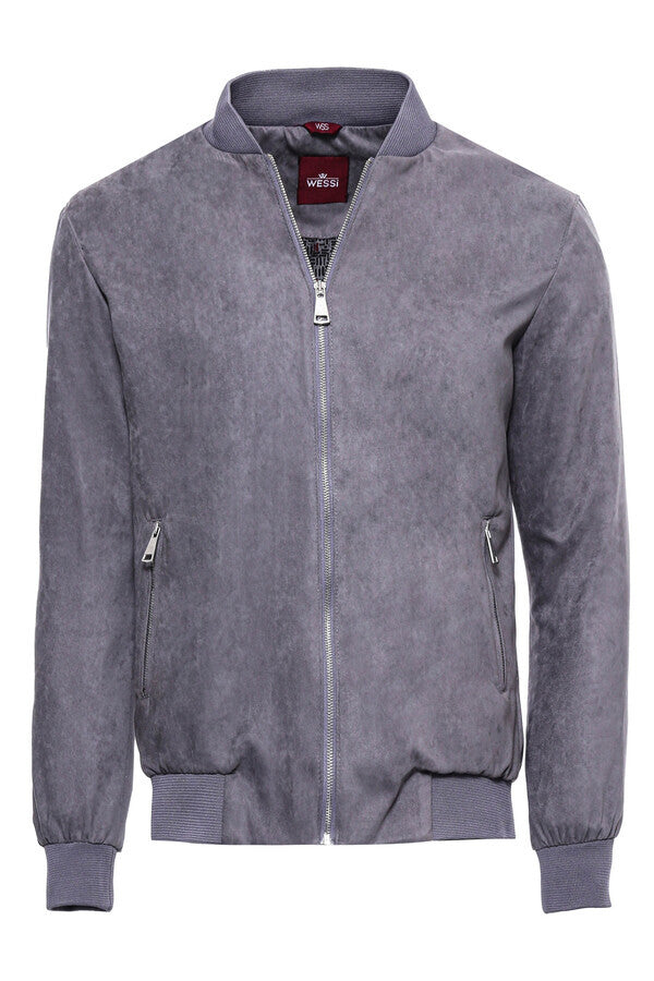 Cazadora bomber gris con bolsillos y cremallera para hombre - Wessi