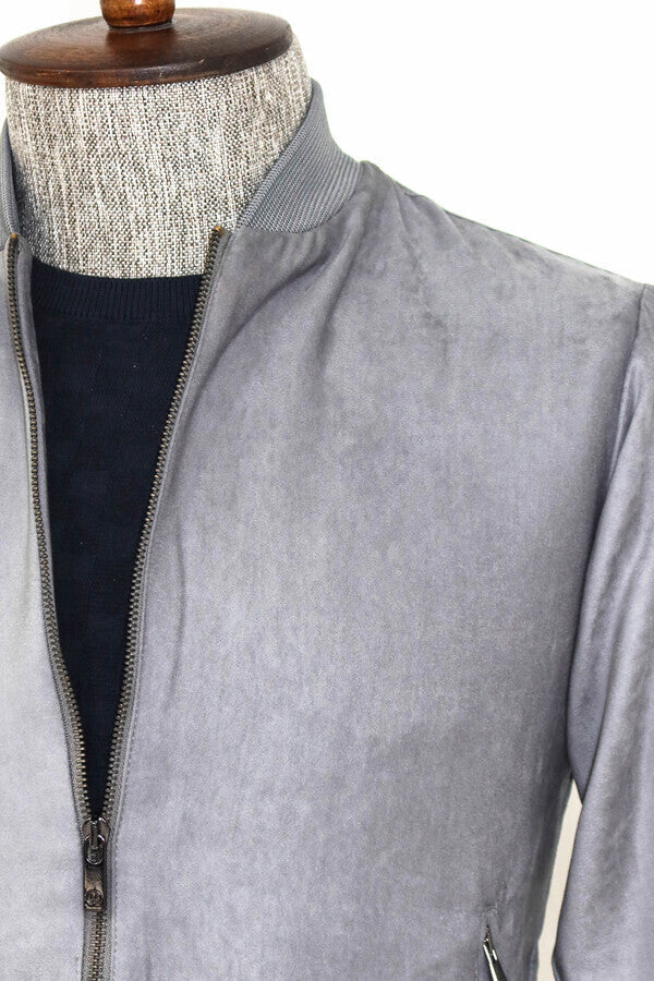 Cazadora bomber gris con bolsillos y cremallera para hombre - Wessi