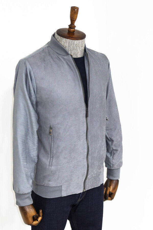 Cazadora bomber gris con bolsillos y cremallera para hombre - Wessi