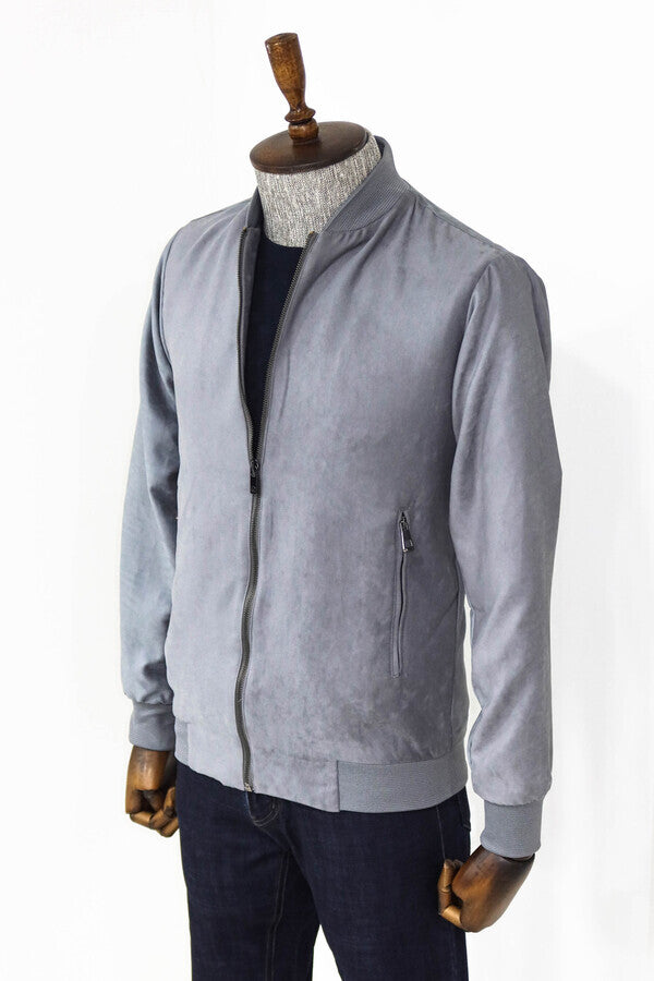 Cazadora bomber gris con bolsillos y cremallera para hombre - Wessi