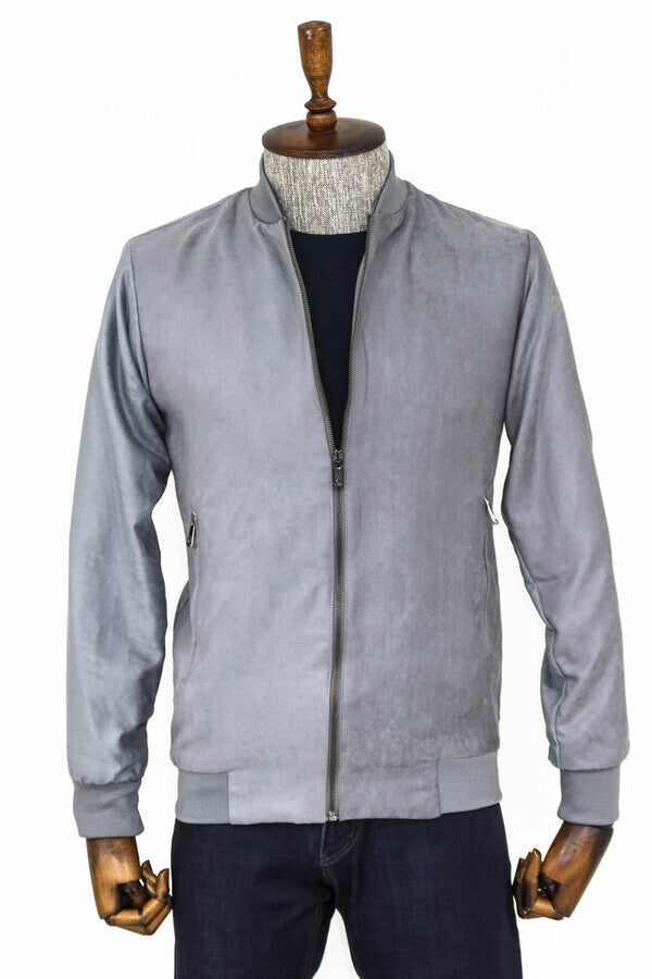 Cazadora bomber gris con bolsillos y cremallera para hombre - Wessi