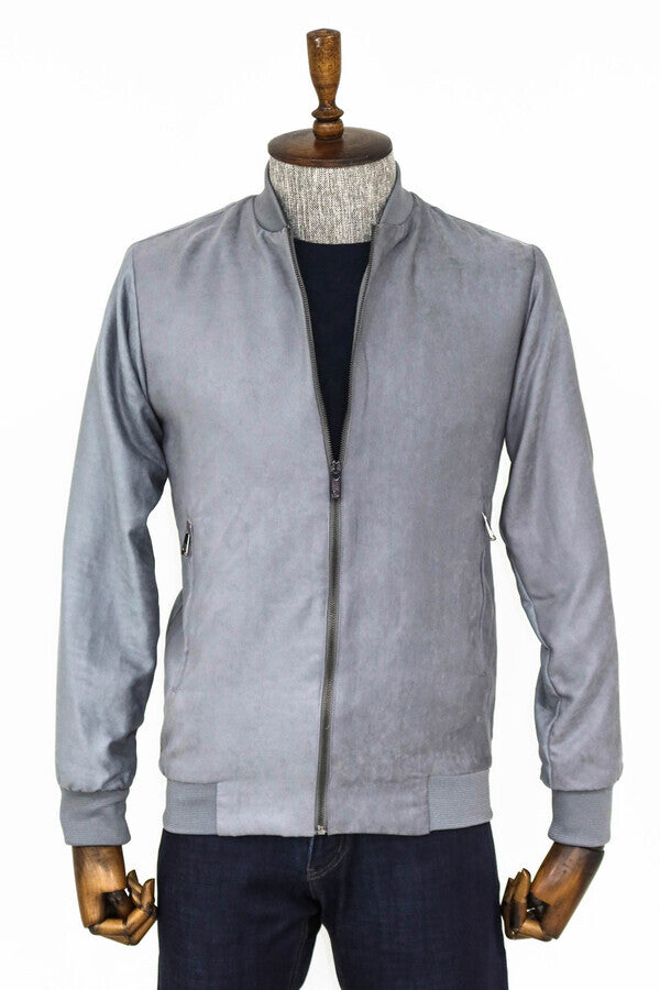 Cazadora bomber gris con bolsillos y cremallera para hombre - Wessi