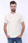 Polo Zippered Patterned Cream Knitted T-Shirt - Wessi