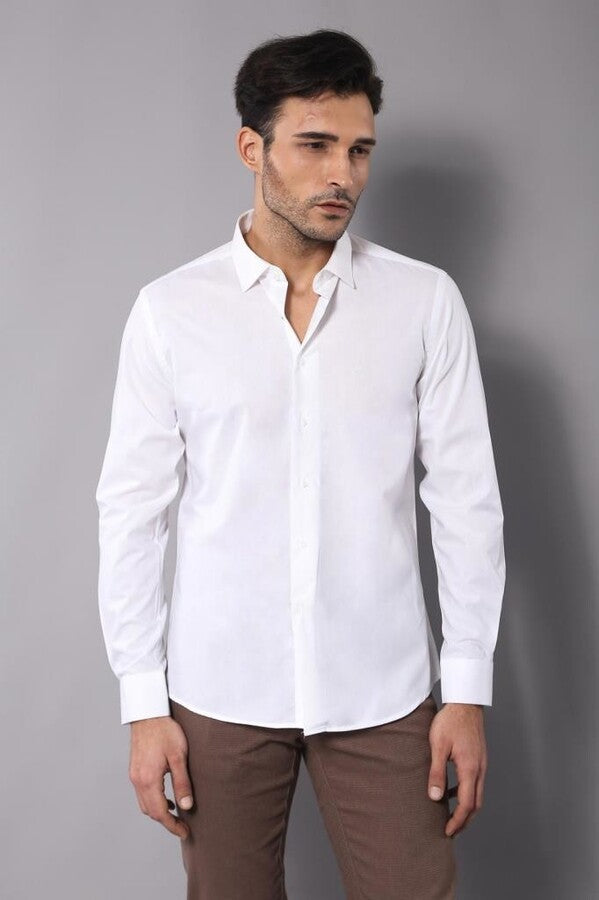 Poly Cotton Slim Fit Cream Shirt - Wessi