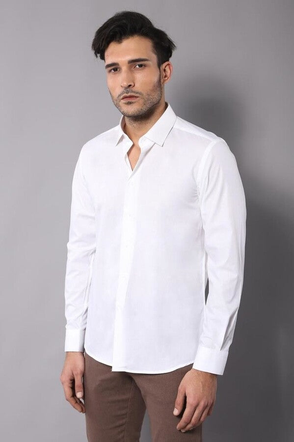 Poly Cotton Slim Fit Cream Shirt - Wessi